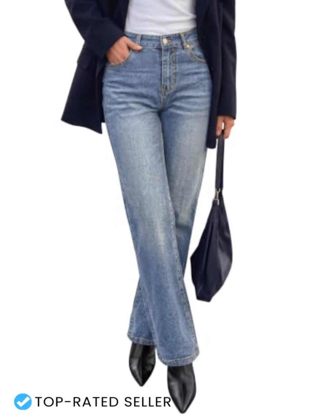 Women's High Waist Straight Leg Jeans Stretchy Tummy Control Business Casual